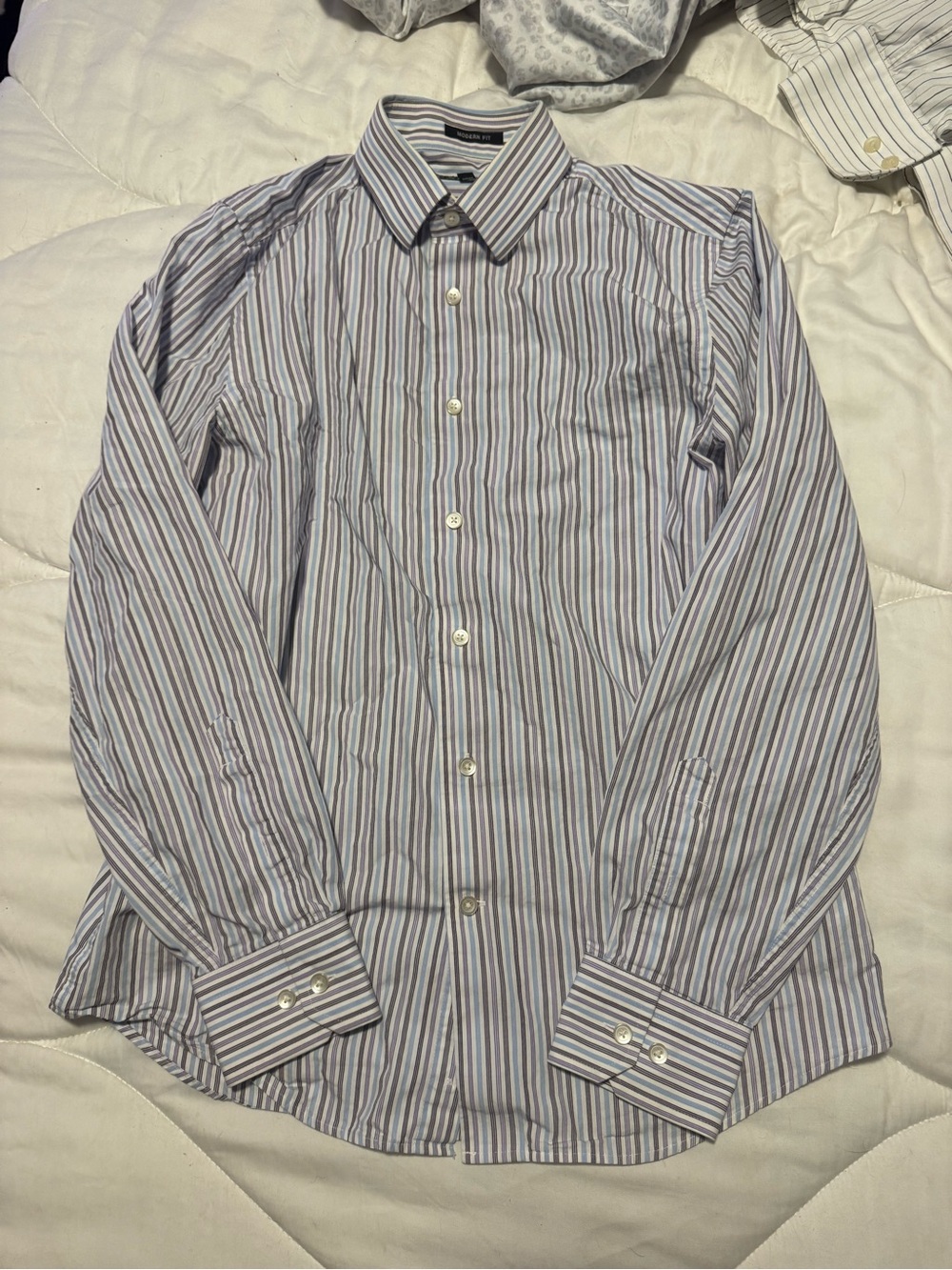 Express Men's Striped Button-Down Shirt - Blue, White & Red